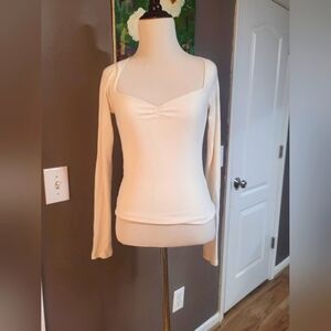 Aritzia Wilfred Womens Long Sleeve Ribbed Casual Top White Womens Size S…